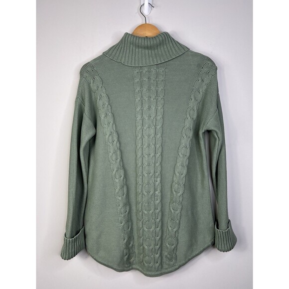 L.L. Bean Womens Green Cable Knit Turtleneck Sweater Sz M Long Sleeve Pullover - Picture 2 of 6